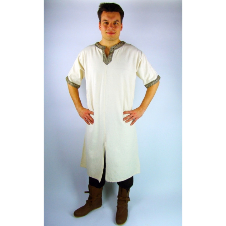 Tunique bordée de galon manches courtes écrue