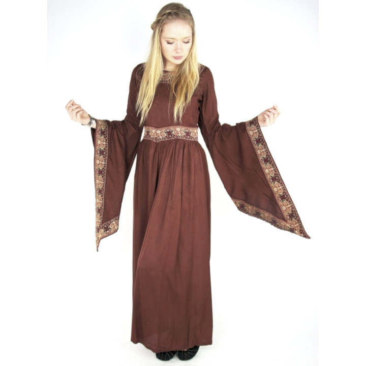 Robe Moyen-Âge renaissance marquante la taille et froncée sur les hanches