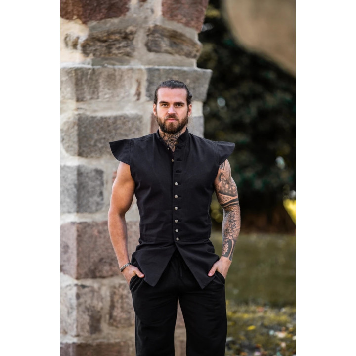 Gilet coton noir avec épaulettes face