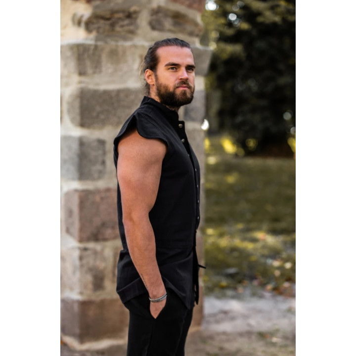 Gilet coton noir avec épaulettes profil