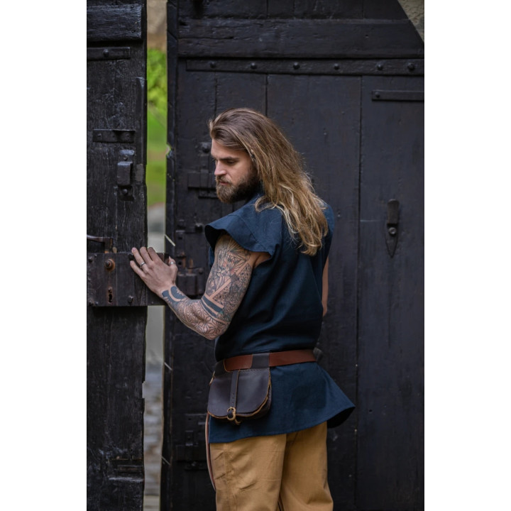 Gilet coton bleu avec épaulettes dos