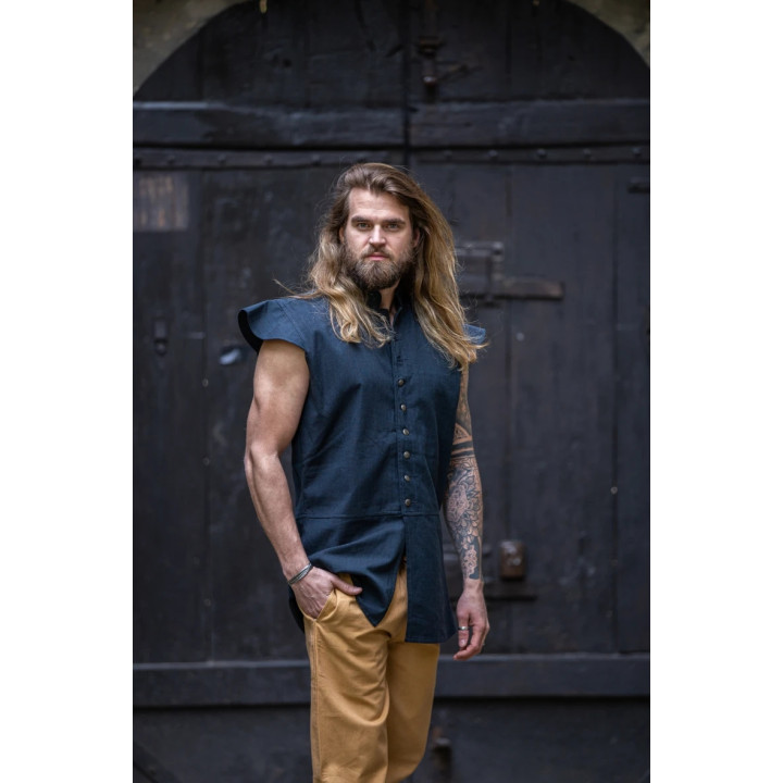 Gilet coton bleu avec épaulettes face