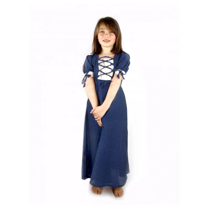 Robe enfant bicolore bleue et écrue
