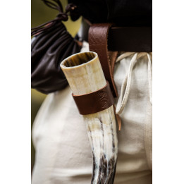 Porte-corne gravé cuir marron