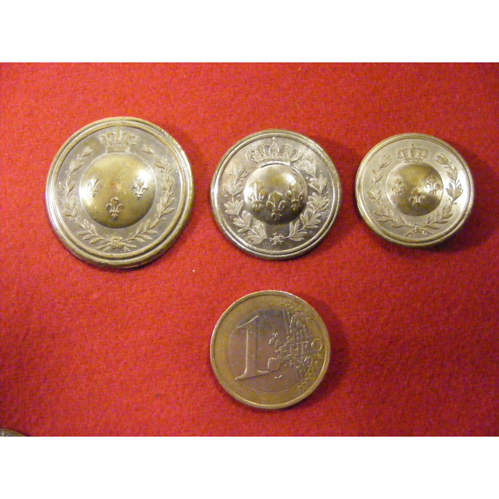 Old silverplated buttons, 3 lillies and crown, 25 mm diam