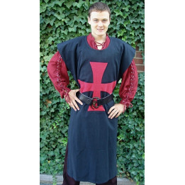 Tabard de templier en coton - Noir croix rouge