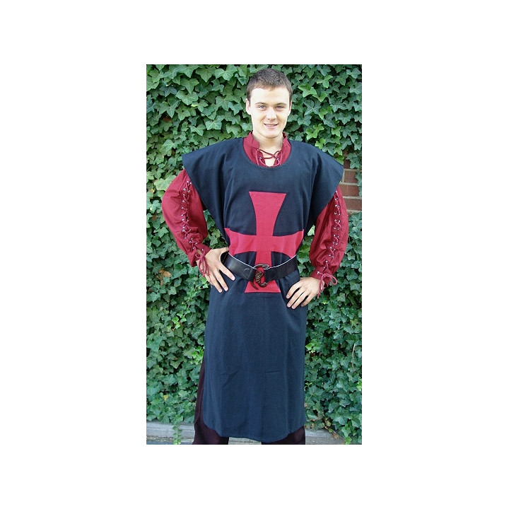 Tabard de templier en coton - Noir croix rouge