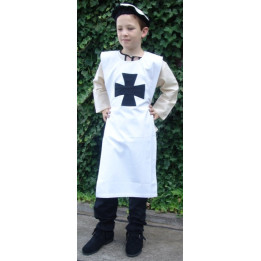 Tabard enfant de chevalier. Blanc croix noire ou rouge