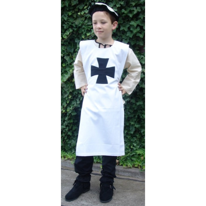 Tabard enfant de chevalier. Blanc croix noire ou rouge